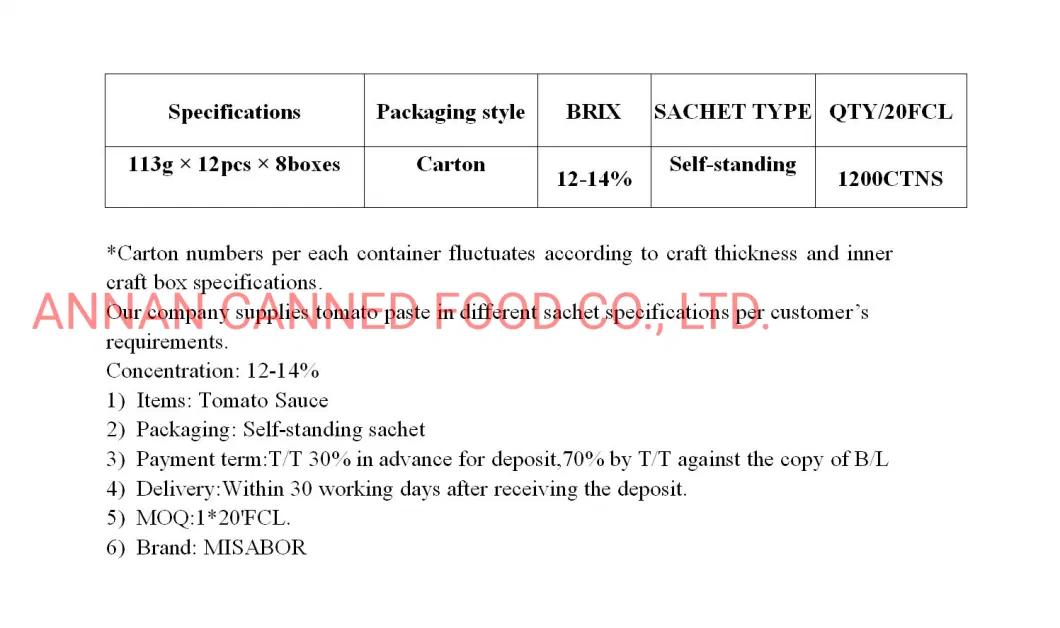 Misabor Brand Tomato Sauce 113G in Self-Standing Pouches with Vegetables